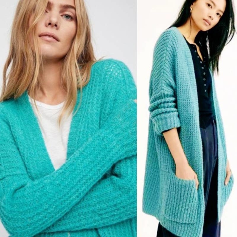 Free People Weekend Getaway Oversized Cardigan Alpaca Sz S Mint Turquoise